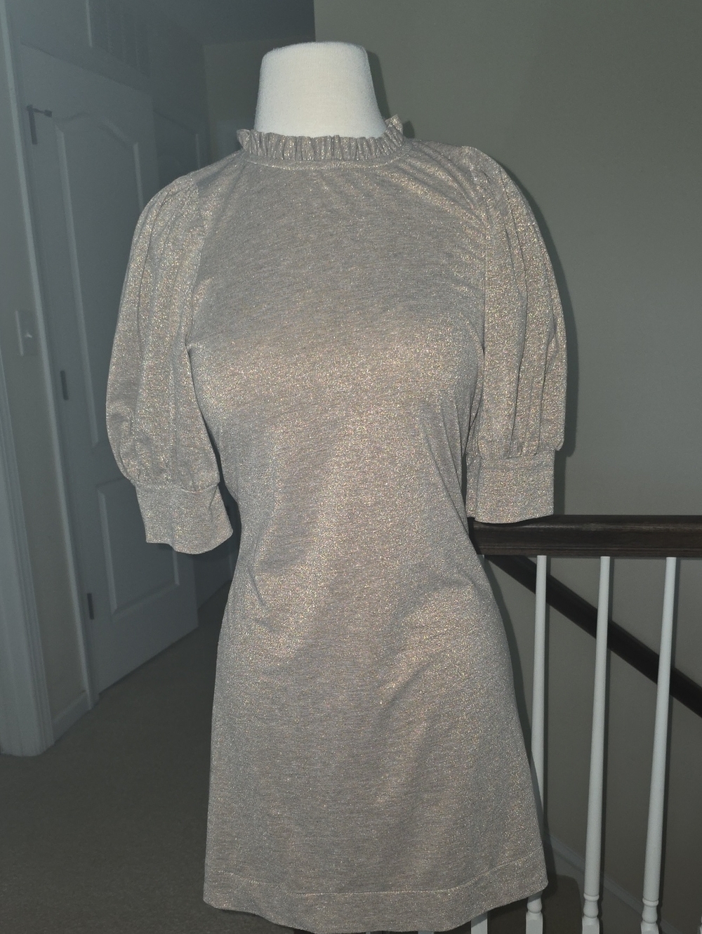 Shimmery Metallic Puff Sleeve Tunic Top